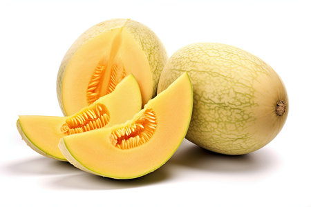 Sweet melon and sliced Sweet melon isolated on white background. Generative Aiの素材