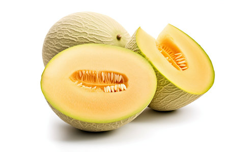 Sweet melon and sliced Sweet melon isolated on white background. Generative Aiの素材