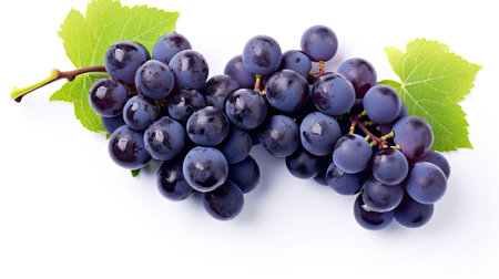 Fresh grapes with leaves isolated on white background. Generative Aiの素材
