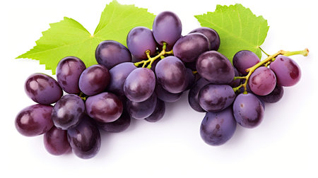 Fresh grapes with leaves isolated on white background. Generative Aiの素材