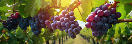 Agriculture, grapes are growing in the fields. Generative Aiの素材