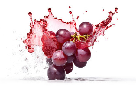 Grapes and juice splash isolated on white background. Generative Aiの素材