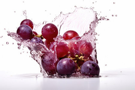 Grapes and juice splash isolated on white background. Generative Aiの素材