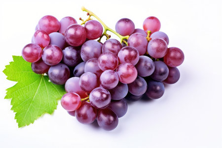 Fresh grapes with leaves isolated on white background. Generative Aiの素材