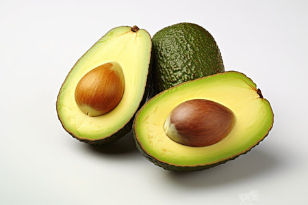 Avocado and sliced Avocado isolated on white background. Generative Aiの素材