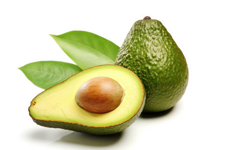 Avocado and sliced Avocado isolated on white background. Generative Aiの素材