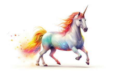 Cartoon, Cute magical unicorn and raibow. Generative Aiの素材