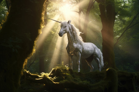 A unicorn, Beautiful unicorn in a magical forest magic. Generative Aiの素材