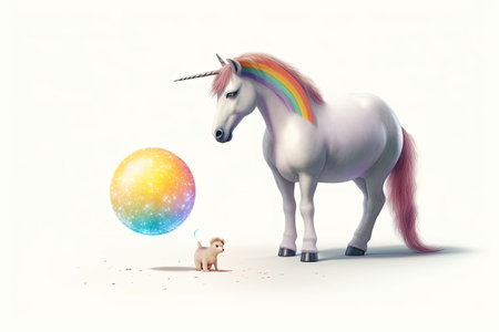 Cartoon, Cute magical unicorn and raibow. Generative Aiの素材