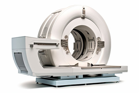 CT Scan, X-ray Computed Medical and Science Equipment isolated on white background. Generative aiの素材