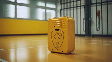 AED emergency defibrillator on the wall in the international airport for prepared to provide life-saving cardiopulmonary resuscitation. Generative AIの素材