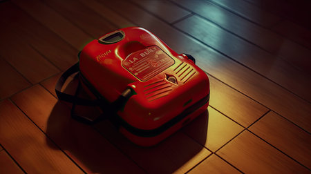 Automated external defibrillator symbol or sign on the wall in a sports gym. Generative AIの素材