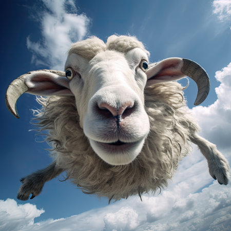 A Sheep, Flying sheep on blue sky background. Generative AIの素材