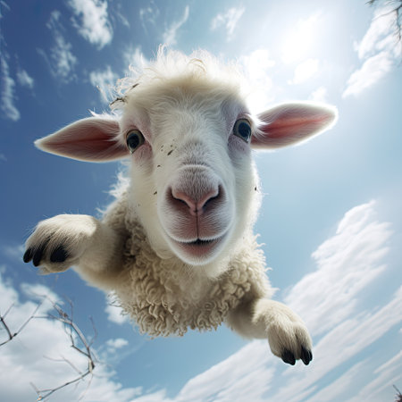 A Sheep, Flying sheep on blue sky background. Generative AIの素材