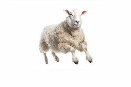 A Sheep, Happy sheep jumping isolated on white background. Generative AIの素材