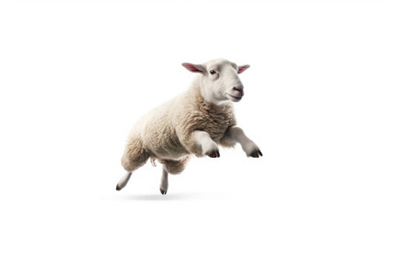 A Sheep, Happy sheep jumping isolated on white background. Generative AIの素材
