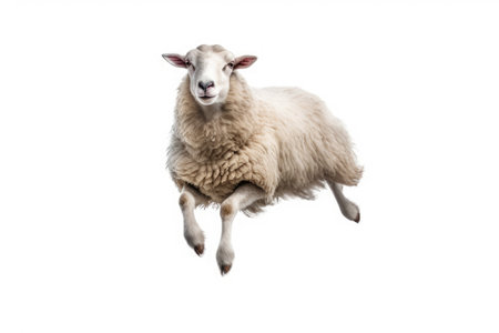 A Sheep, Happy sheep jumping isolated on white background. Generative AIの素材
