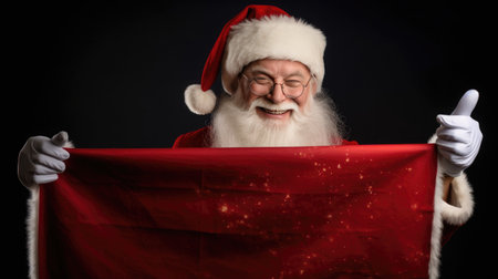 Christmas Day, Santa Claus pointing in blank advertisement banner with copy space. Generate Aiの素材