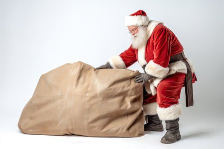 Christmas Day, Santa Claus with a huge bag, delivery christmas gifts isolated on white background. Generate Aiの素材