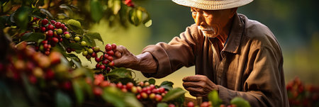 Vietnamese farmers Picking Arabica coffee berries Robusta by hand. Generative Aiの素材