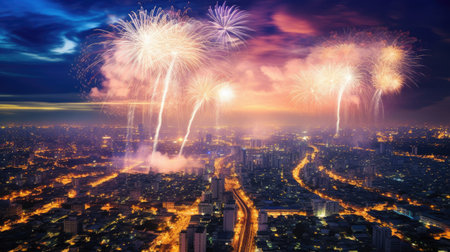 Happy new year in the capital there are fireworks in the sky at night. Generate Aiの素材