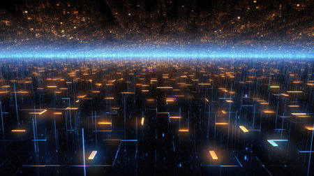 Information represented as a High Tech Futuristic Particle Network. Big Data Vizualisation concept. Generative Aiの素材