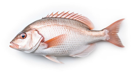 A snapper fish. Top view of Raw fish white snapper on white background. Generative Aiの素材