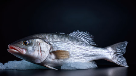 A fresh sea bass fish on ice. Sea bass fish. Generative Aiの素材