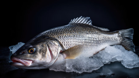 A fresh sea bass fish on ice. Sea bass fish. Generative Aiの素材