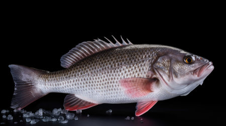 A fresh sea bass fish on ice. Sea bass fish. Generative Aiの素材