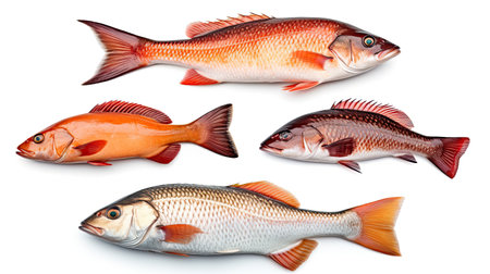 Seafood fish collage isolated on white background. Generative Aiの素材