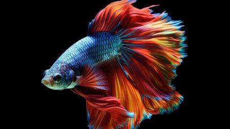A Colorful Betta fish isolated on black background. Generative Aiの素材
