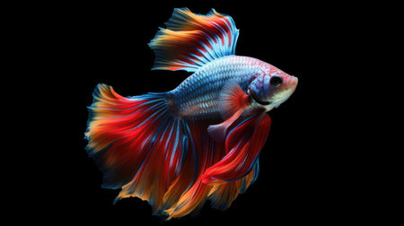 A Colorful Betta fish isolated on black background. Generative Aiの素材