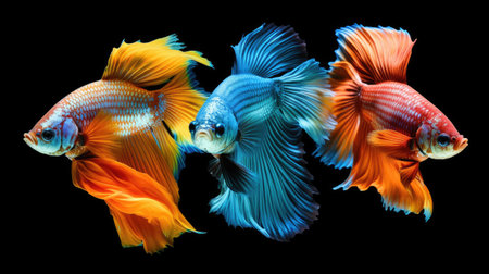 Set of Colorful Betta fish isolated on black background. Generative Aiの素材