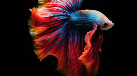 A Colorful Betta fish isolated on black background. Generative Aiの素材