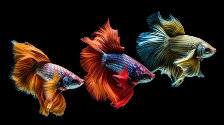 Set of Colorful Betta fish isolated on black background. Generative Aiの素材