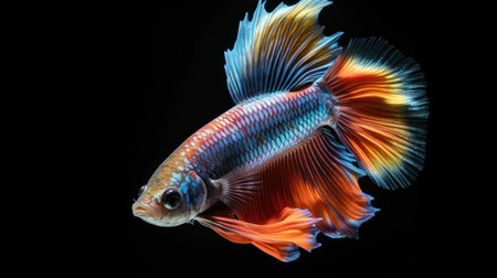 A Colorful Betta fish isolated on black background. Generative Aiの素材