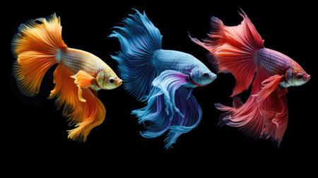 Set of Colorful Betta fish isolated on black background. Generative Aiの素材