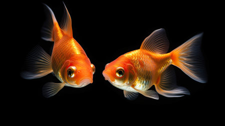 Two goldfish on black background. Generative Aiの素材