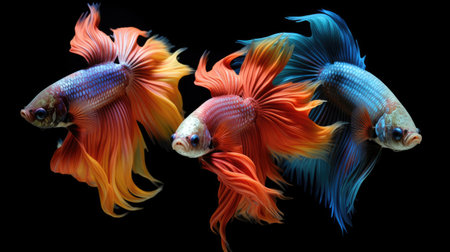 Set of Colorful Betta fish isolated on black background. Generative Aiの素材