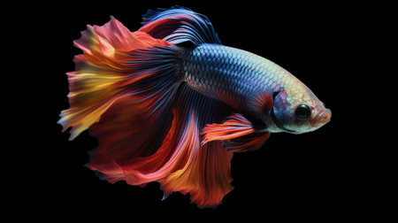 A Colorful Betta fish isolated on black background. Generative Aiの素材