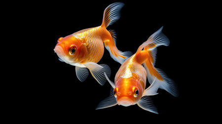 Two goldfish on black background. Generative Aiの素材