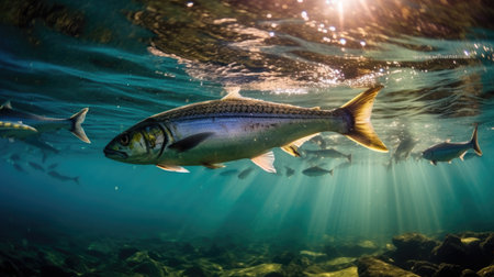Sardines fish on ice in the market. Sardine fish. Generative Aiの素材