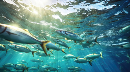 Sardines fish on ice in the market. Sardine fish. Generative Aiの素材