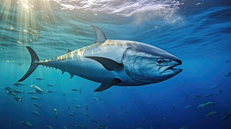 Tuna fish in the ocean. School of tuna fish in the ocean. Tuna. Generative Aiの素材