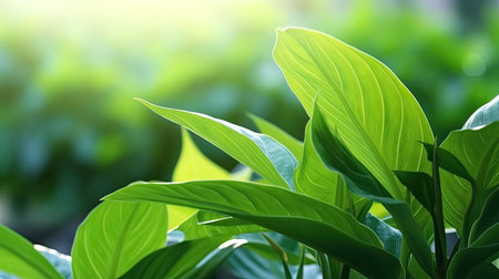 Green leaves, Natural green leaves plants using as spring background cover page greenery environment ecology wallpaper. Generative Ai.の素材