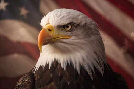 A bald Eagle on american flag background. Eagle. Generative Aiの素材