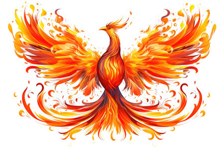 Burning bird phoenix isolated on white background. Bird phoenix. Generative Aiの素材