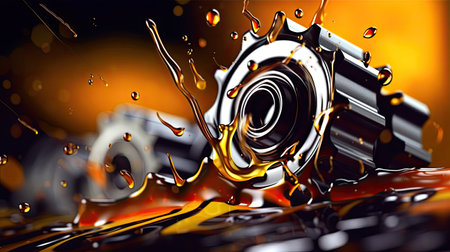 Lubricate motor oil and Gears. Oil wave splashing in Car engine with lubricant oil. Concept of Lubricate motor oil and Gears. Generative AIの素材