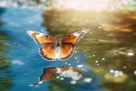 A soaring beautiful butterfly on the water. Butterfly. Generative Aiの素材